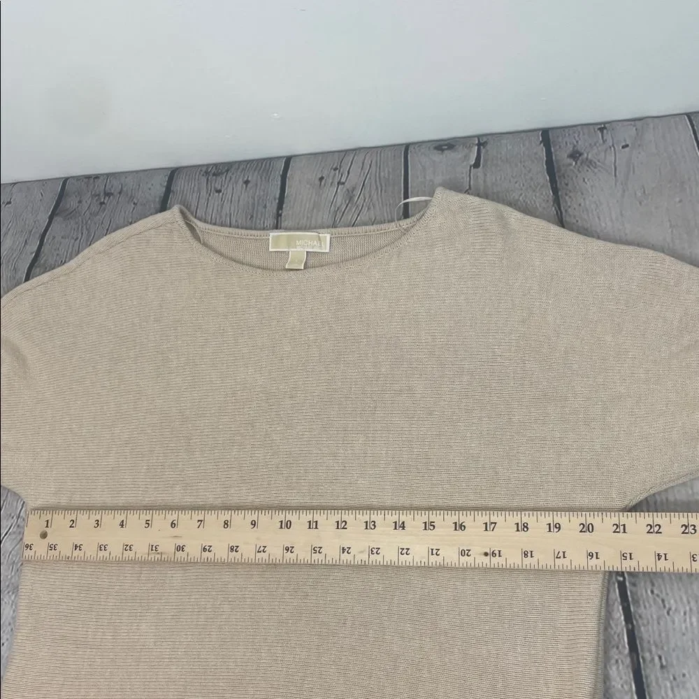 Michael Kors Beige Tight knit Boatneck 3/4 sleeve Sweater size Large